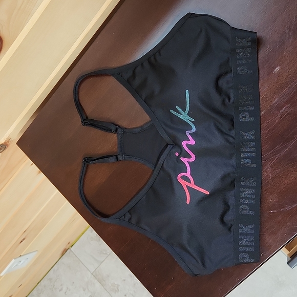 PINK Victoria's Secret Other - NWT Pink sports bra adjustable straps removable pads black nwt glitter letters
